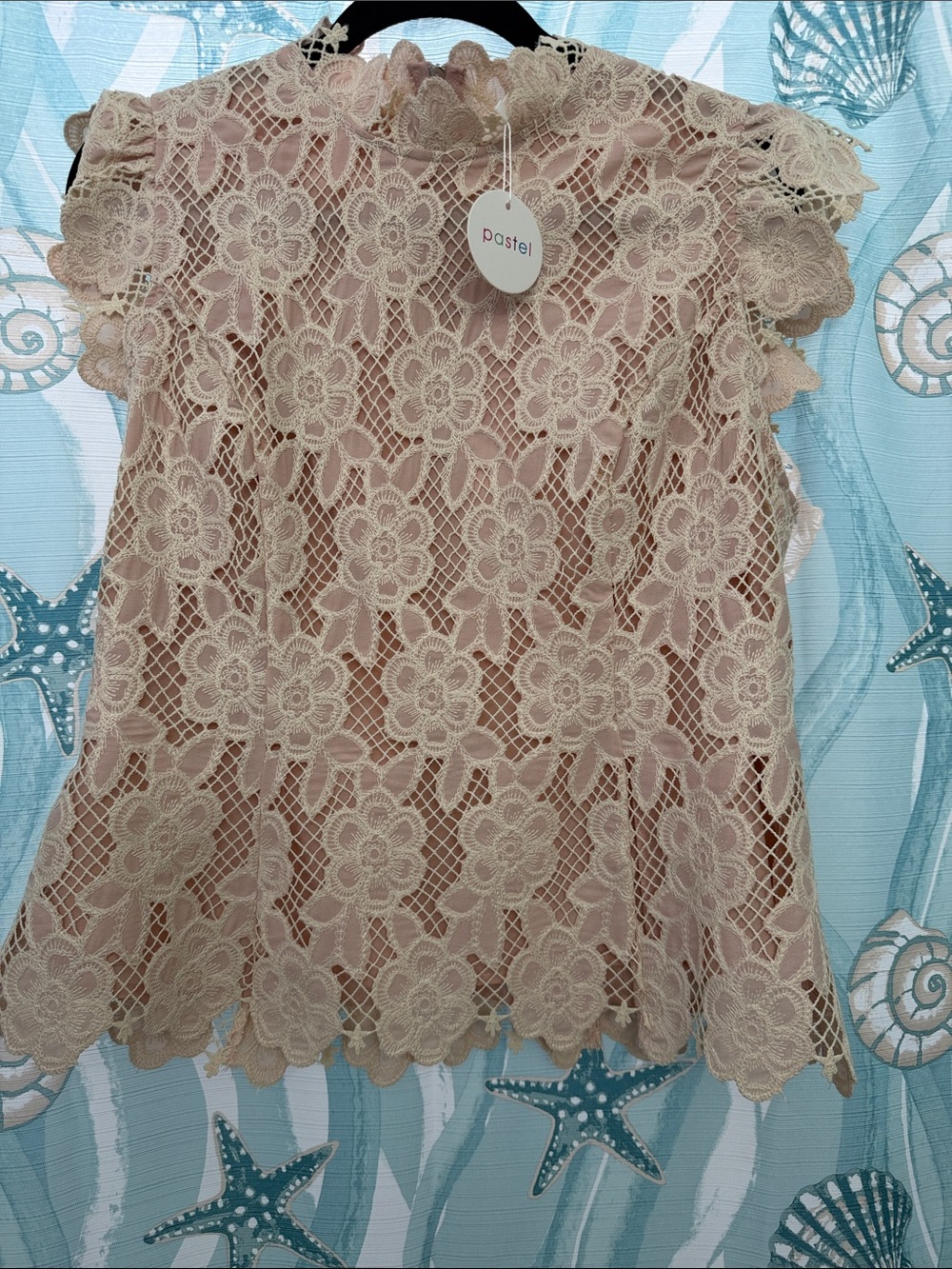 Pastels Floral Lace Chemise Top in Beige